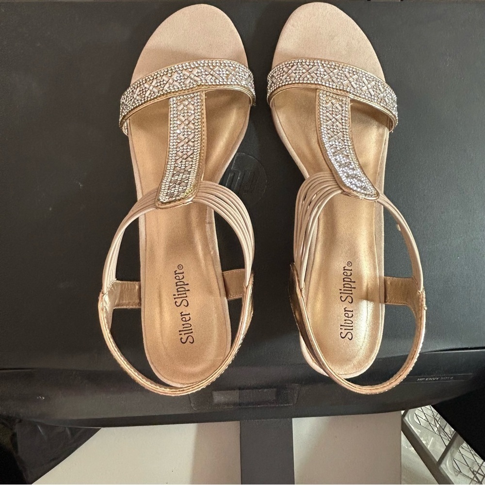 Silver Slipper Phoebe Women's Sandal Wedge Rose Gold Open Toe Size 81/2 M - Picture 2 of 7